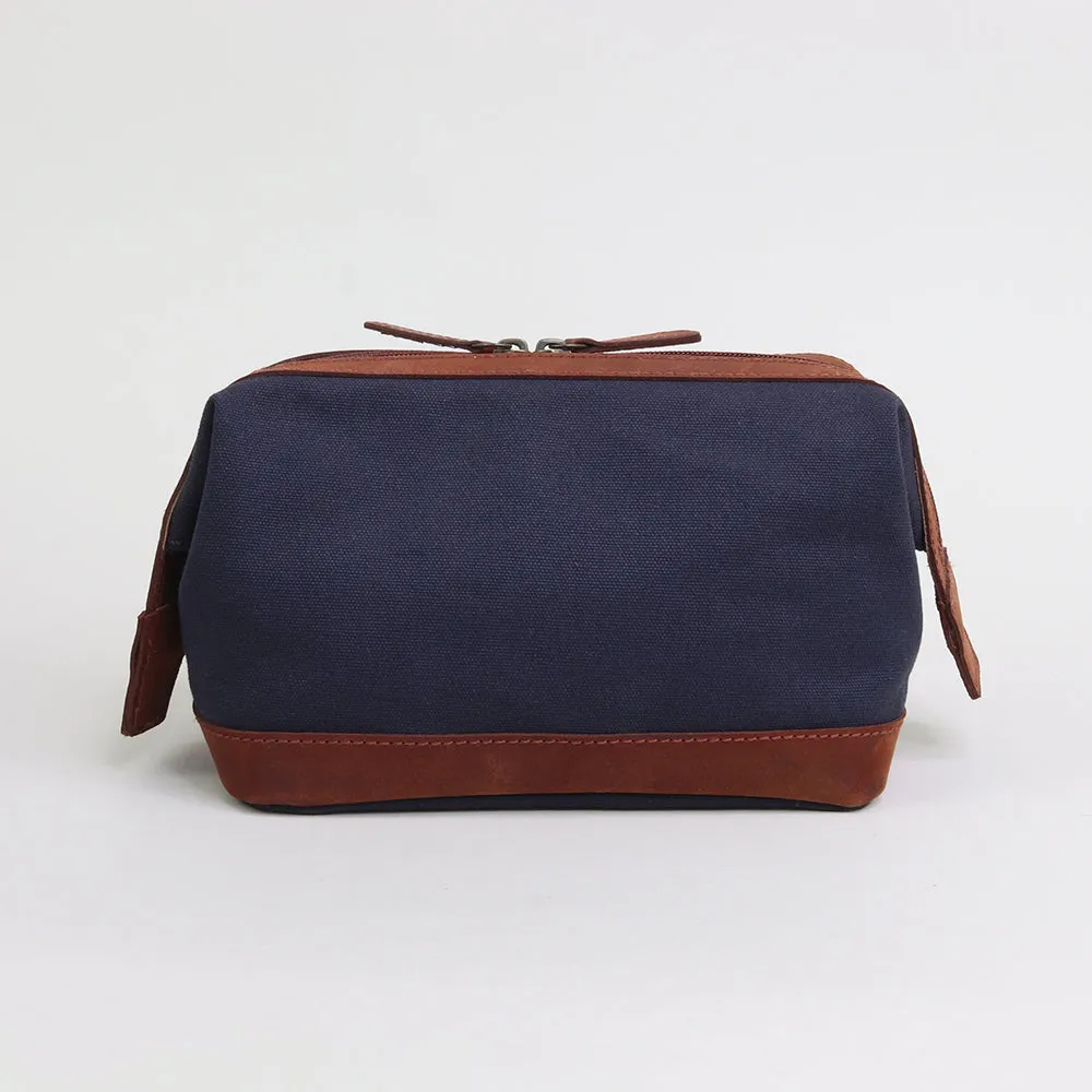 Navy Waxed Canvas Gladstone Washbag - Toiletries Bag