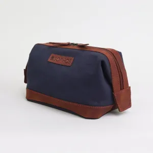 Navy Waxed Canvas Gladstone Washbag - Toiletries Bag