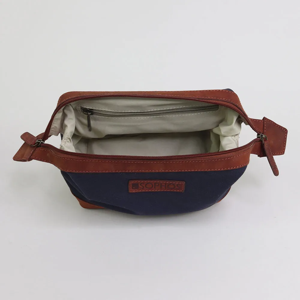 Navy Waxed Canvas Gladstone Washbag - Toiletries Bag