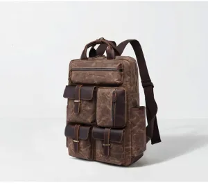 Oil wax canvas bag backpack for men's travel retro canvas bag large capacity outdoor backpack Leather backpack