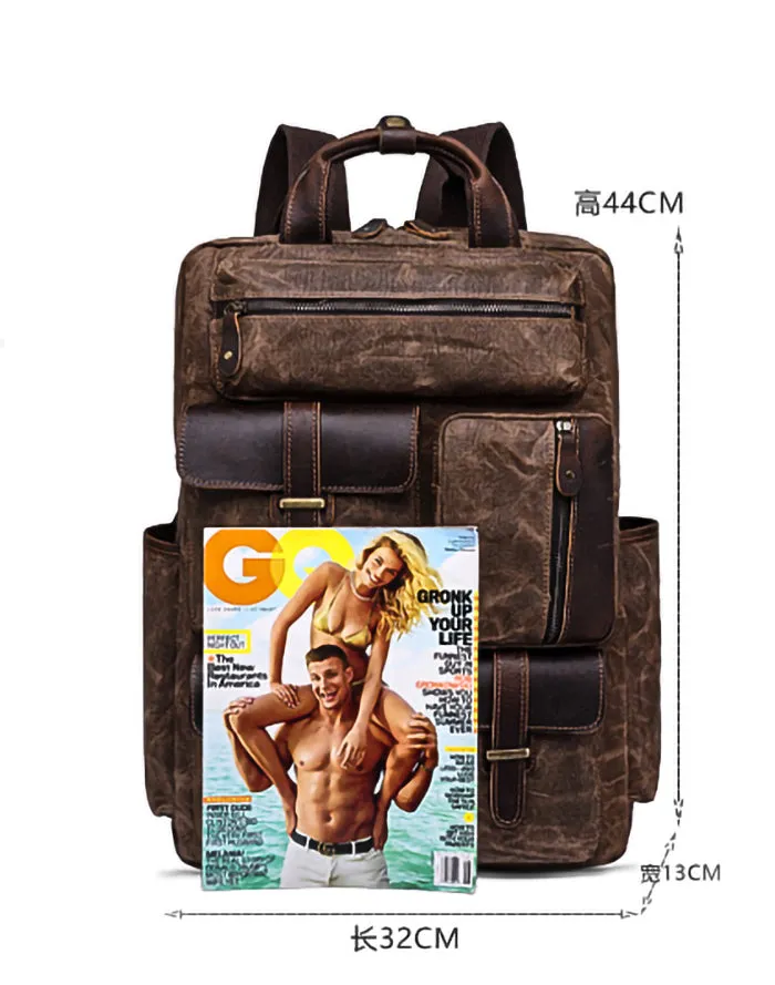 Oil wax canvas bag backpack for men's travel retro canvas bag large capacity outdoor backpack Leather backpack