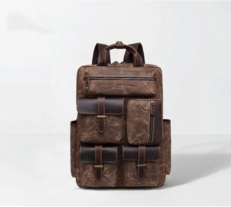 Oil wax canvas bag backpack for men's travel retro canvas bag large capacity outdoor backpack Leather backpack
