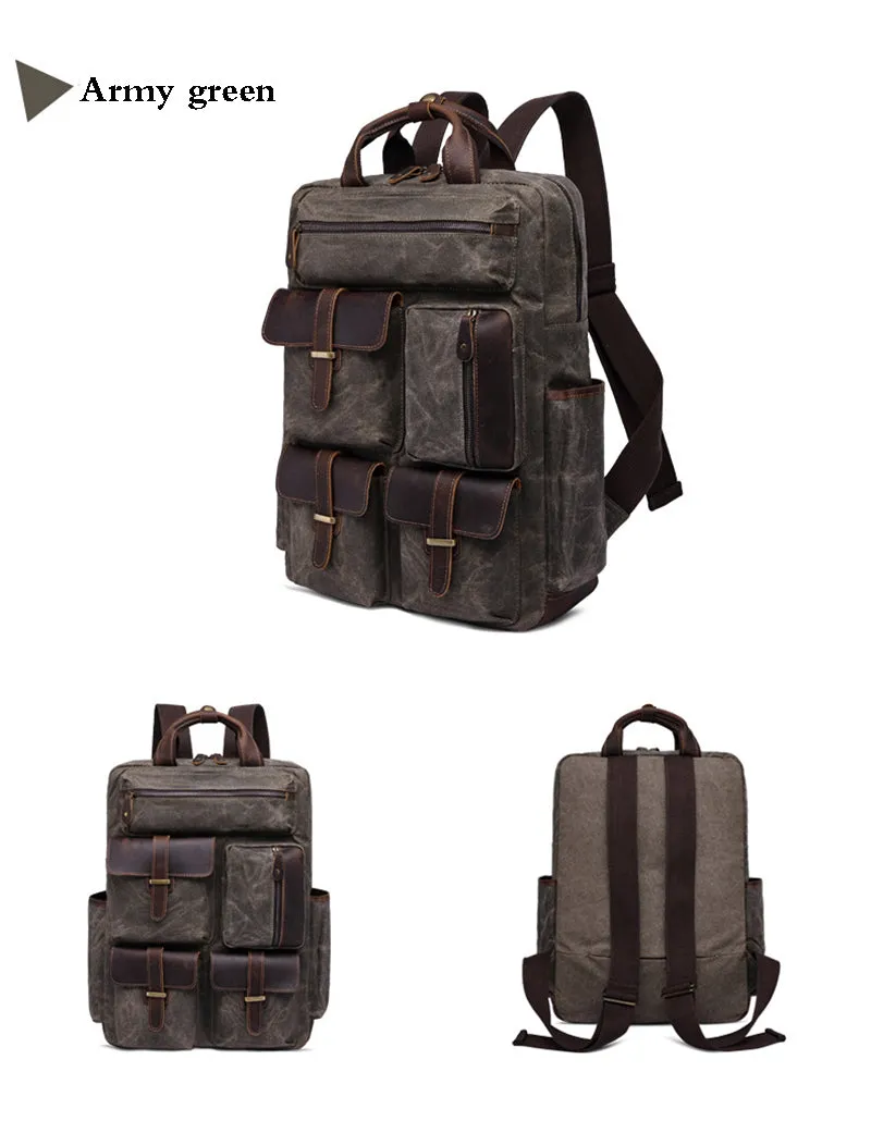 Oil wax canvas bag backpack for men's travel retro canvas bag large capacity outdoor backpack Leather backpack