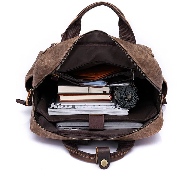 Oil wax canvas bag backpack for men's travel retro canvas bag large capacity outdoor backpack Leather backpack