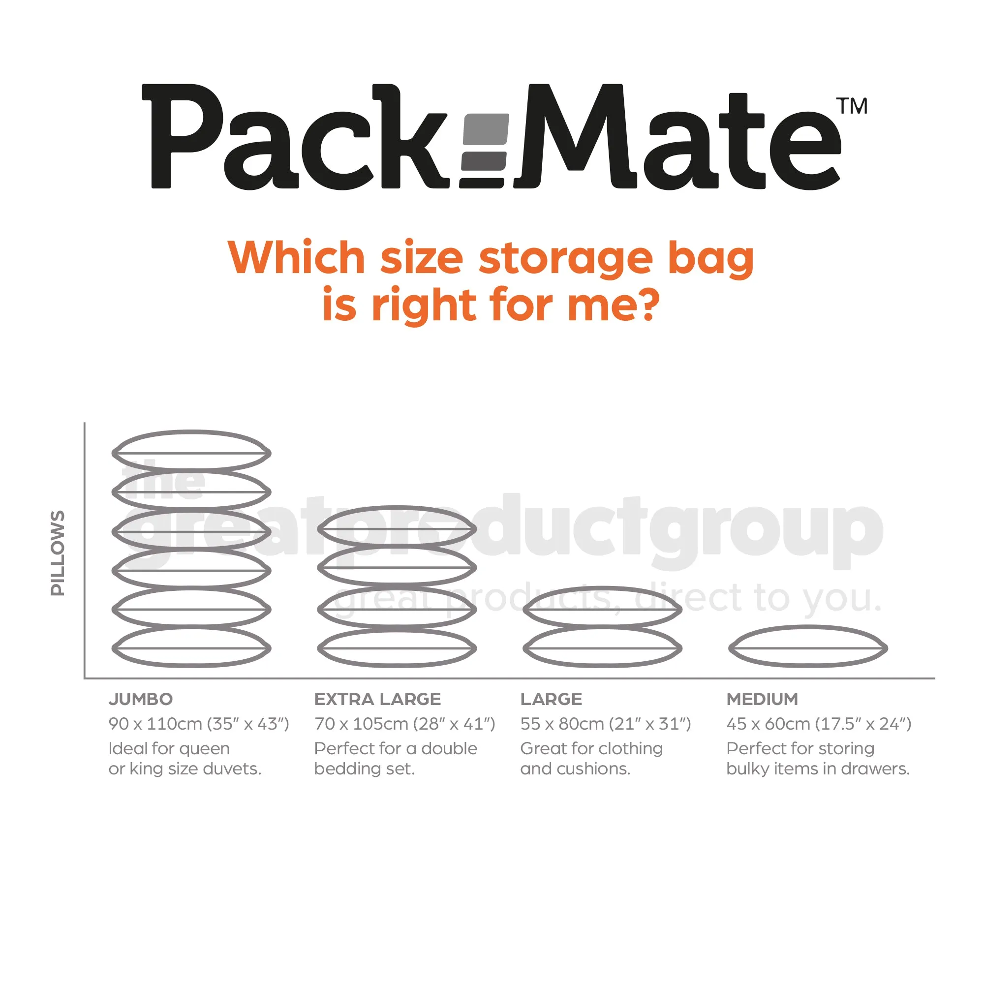 Packmate 10pc Flat Vacuum Storage Bag Set - 2 J, 2 XL, 3 L, 3 M