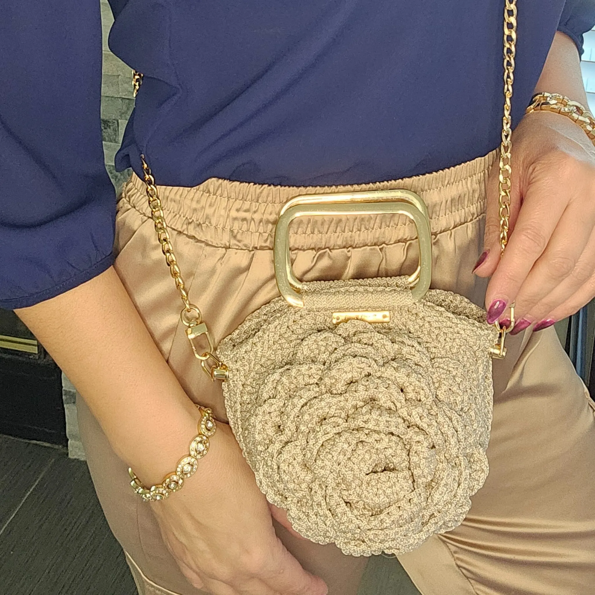 Petite Bloom Macramé Tote – Spiral Bloom (With Handle)