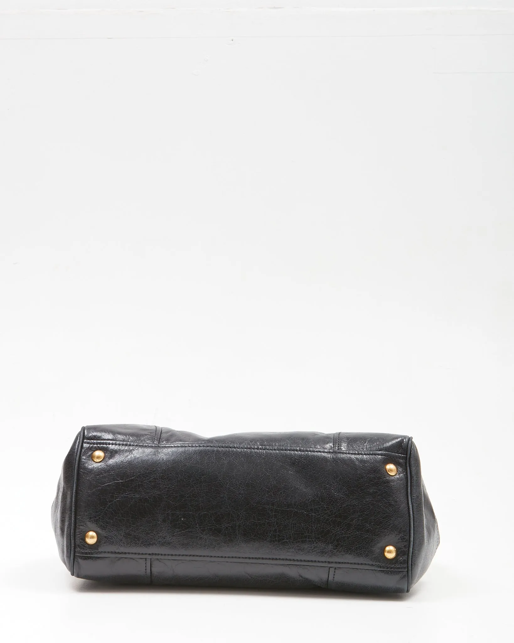 Prada Black Vitello Shine Leather Double Zip Convertible Medium Tote