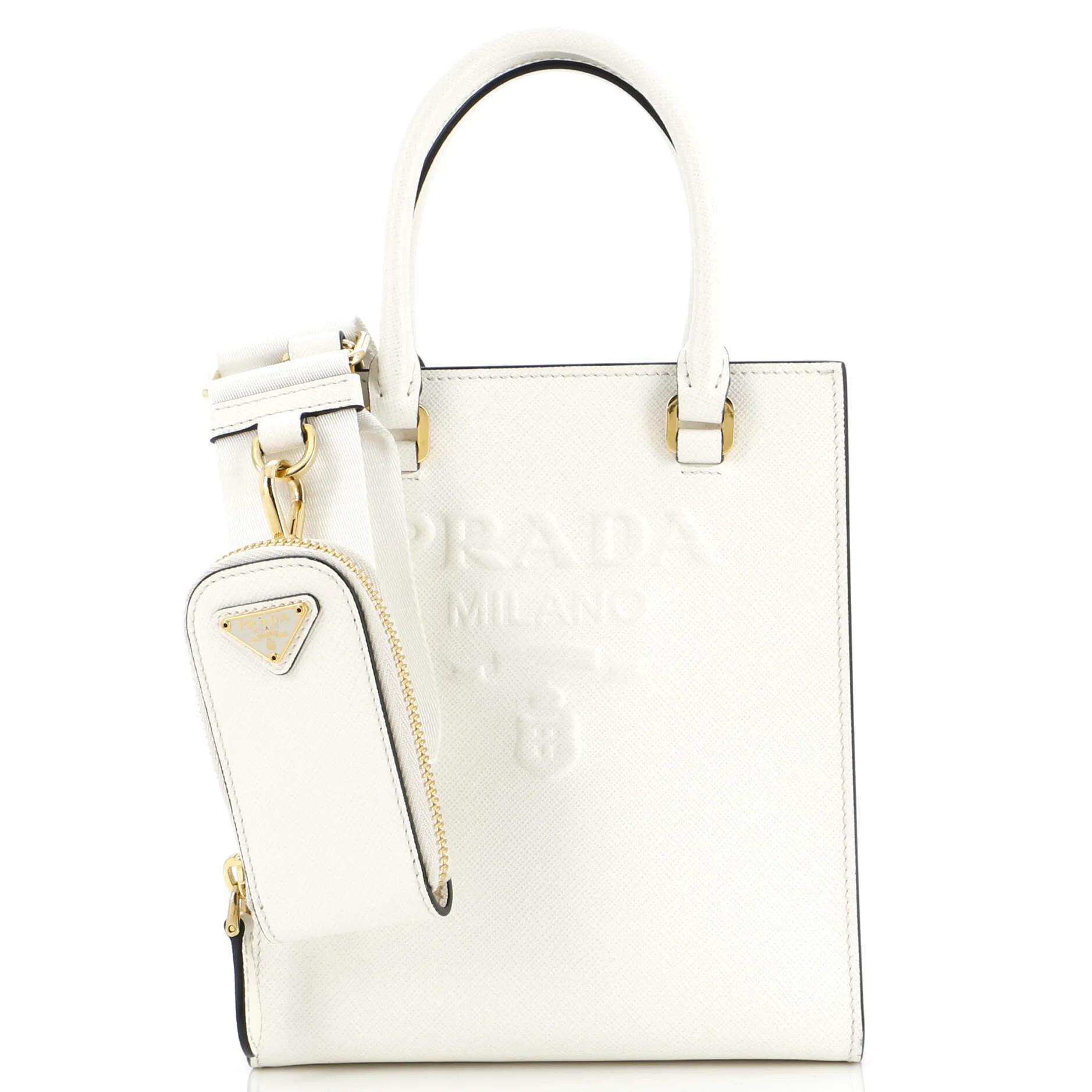 PRADA Lux Embossed Logo Tote Saffiano Leather Small