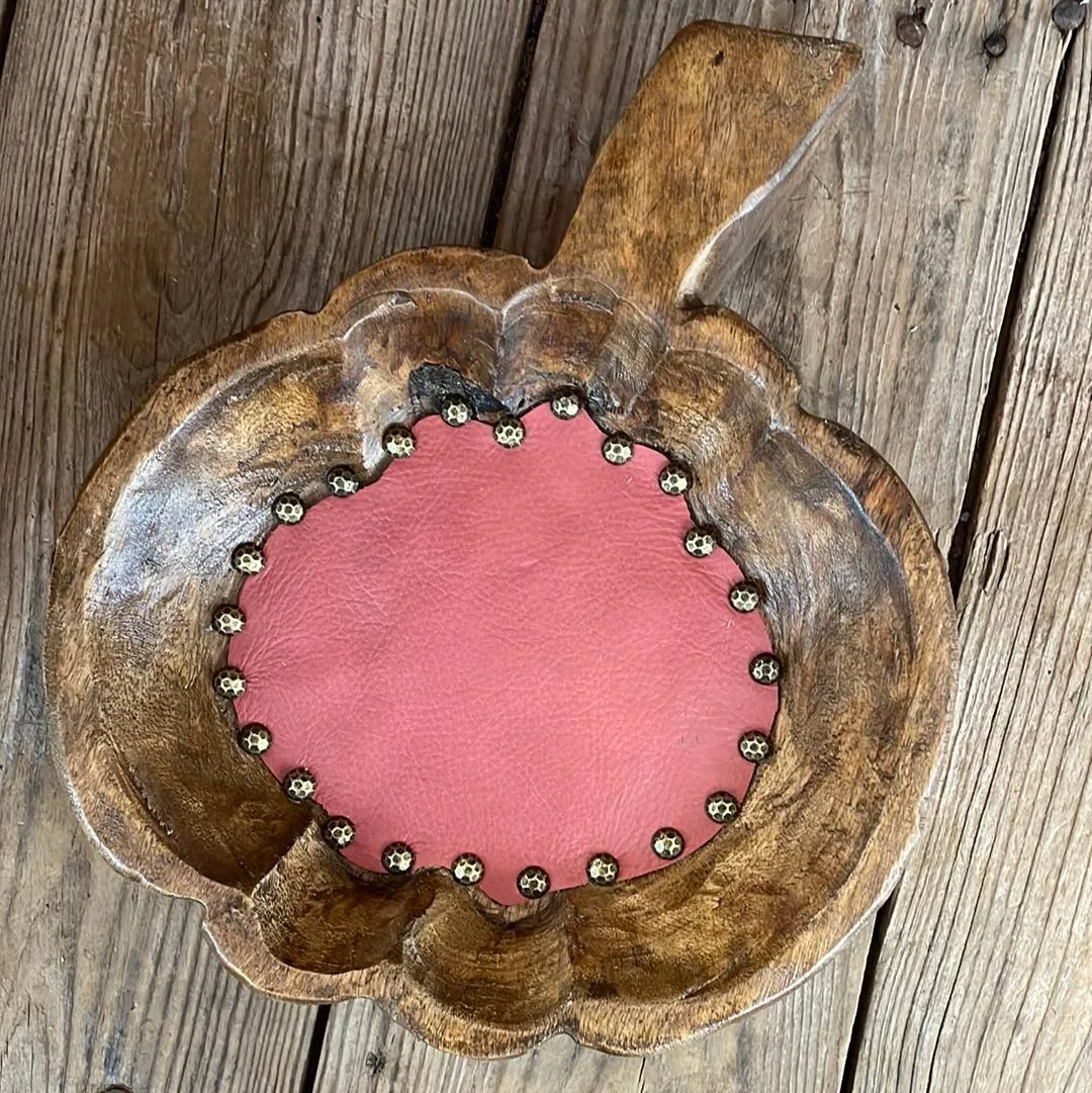 Pumpkin Décor Bowl - w/ Rust Red Leather