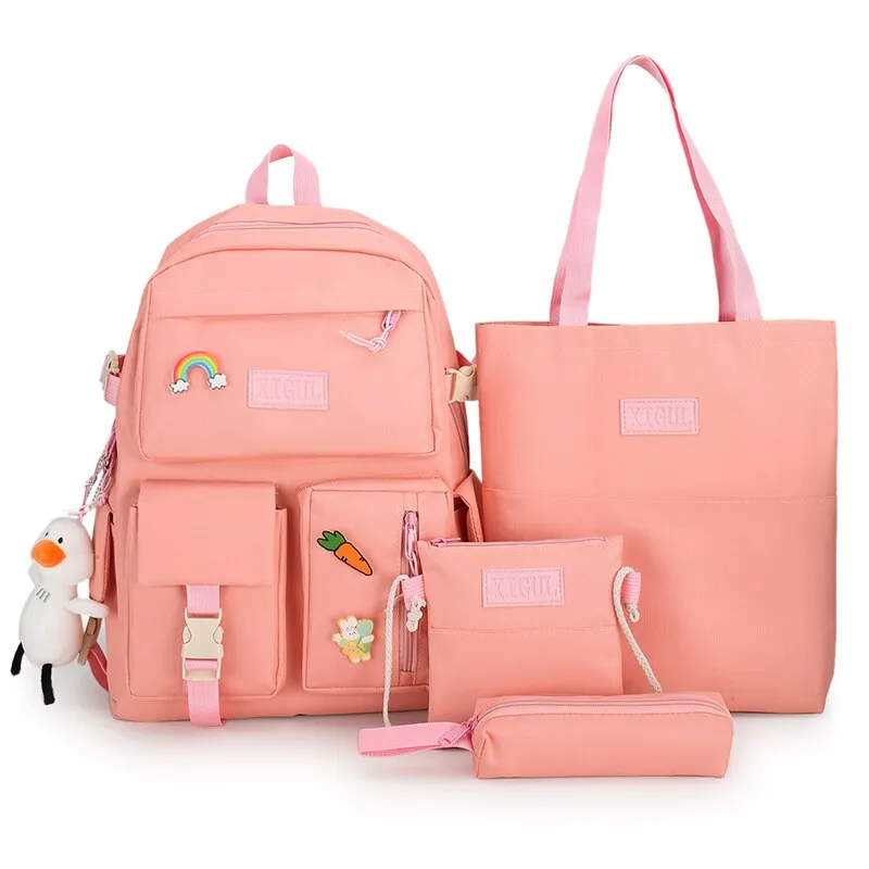 Realaiot backpack women 4 pcs sets canvas Schoolbags For Teenage Girls Canvas kids Primary School Bag College Student Laptop Backpacks