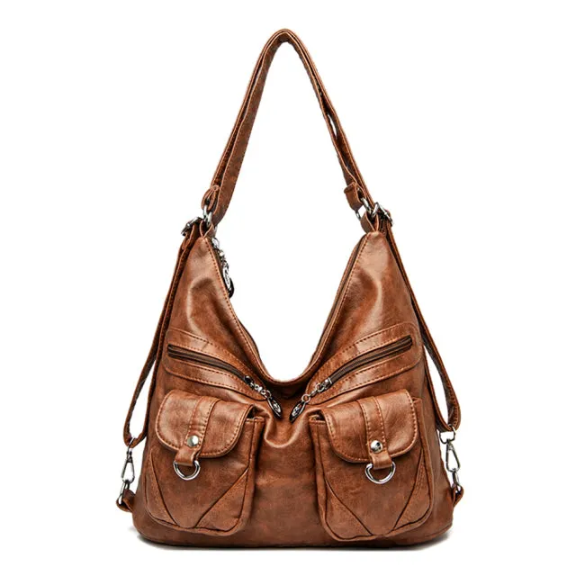 Realaiot Designer Female Backpack 3 In 1 Vintage Leather Backpack for Women School Bag Travel Bagpack Ladies Sac A Dos Back Pack