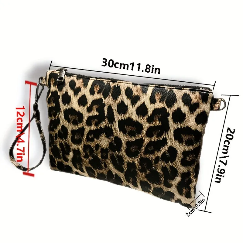 realaiot  Leopard Print Clutch Bag For Women, Vintage Chain Crossbody Bag, Fashion Wristlet Purses For Evening Party Banquet
