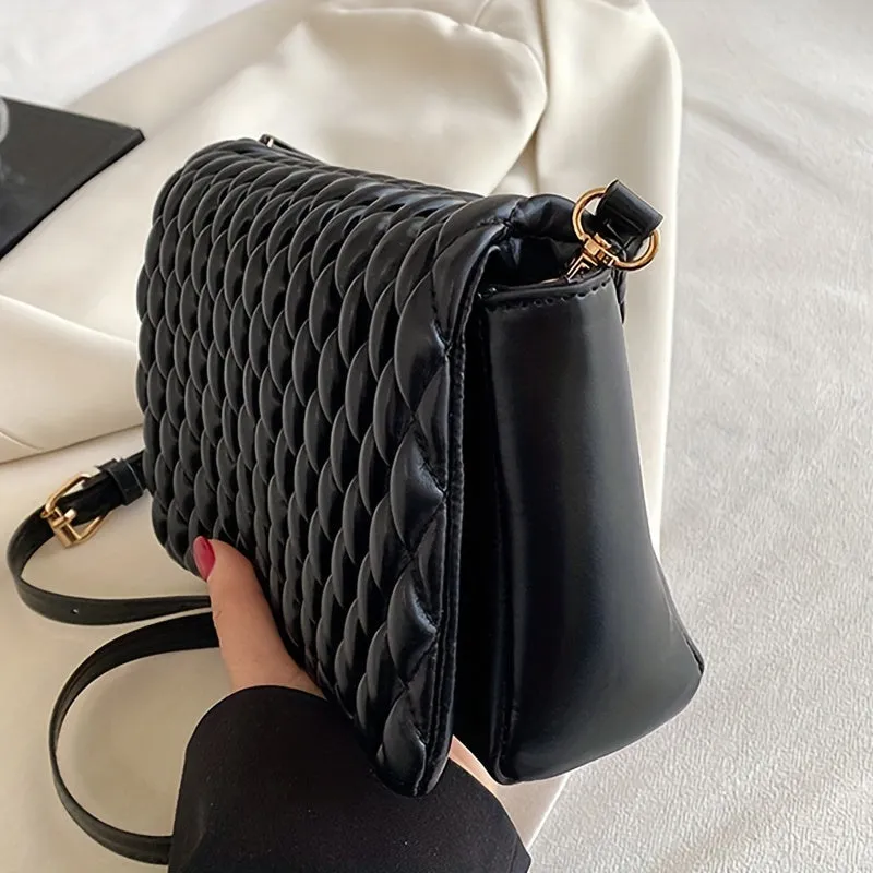 realaiot  Quilted Ruched Crossbody Bag, Niche Design Shoulder Bag, Women's Clutch Square Purses