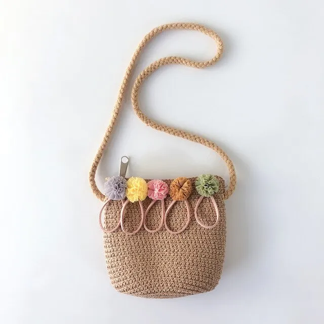 Realaiot Summer Hand Made Straw Bags Children Single Inclined Shoulder Bags Exquisiteness Kids Cartoon Coin Purses Cute Princess Handbags