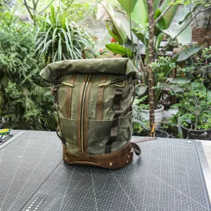 Retro oil wax canvas backpack - backpack travel, cycling backpack, motorcycle travel