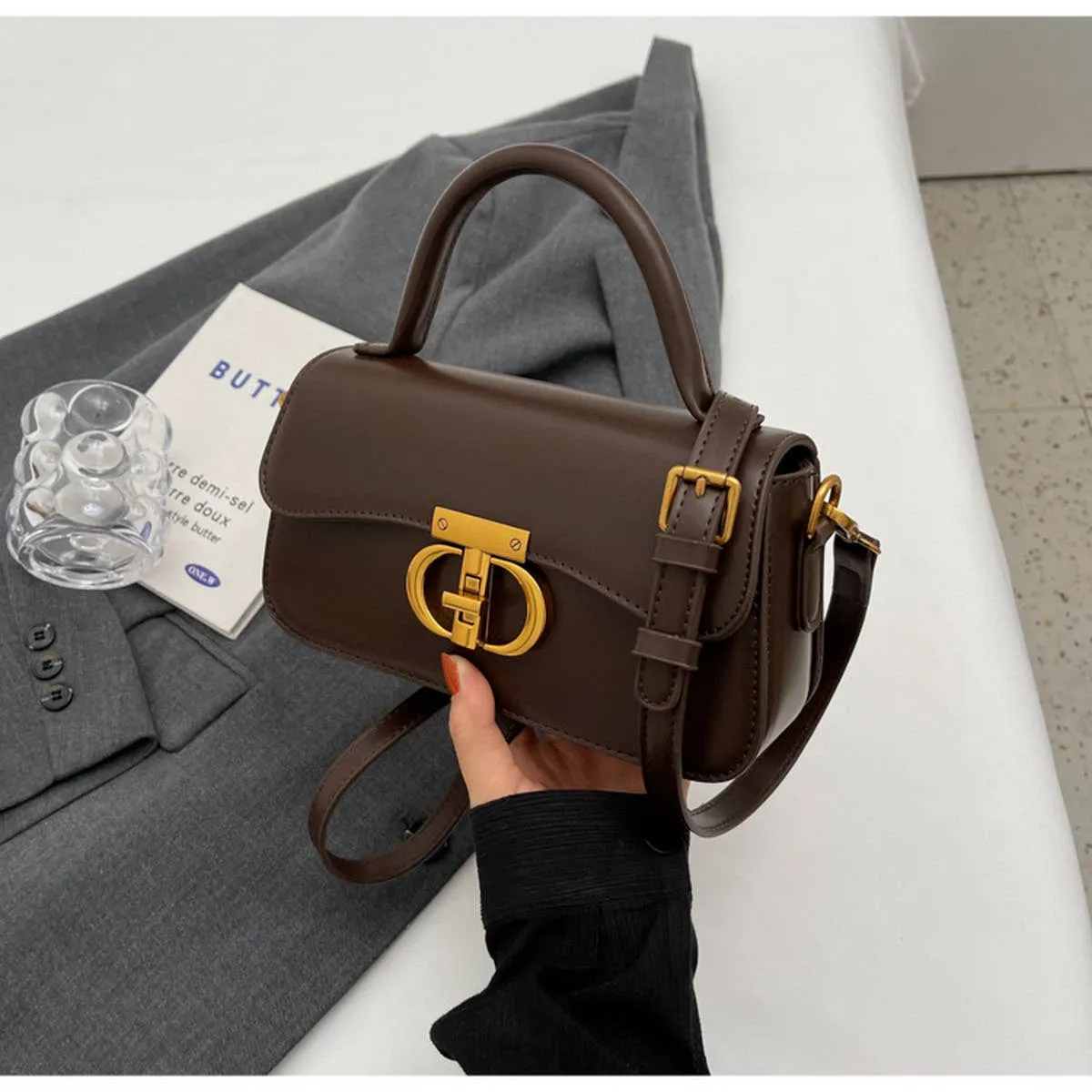 RETRO SMALL SQUARE HANDBAG SHOULDER CROSSBODY BAG_CWAB1556: Brown / (OS) 1