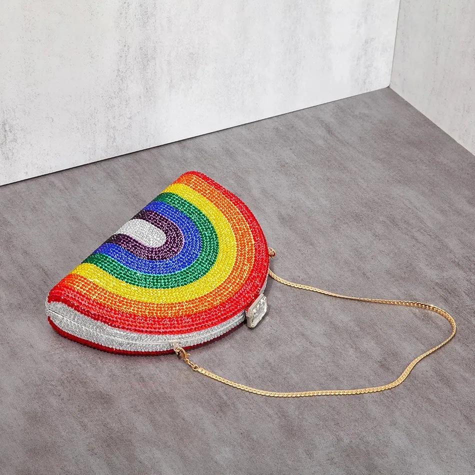 Rhinestone Clutch Rainbow Half Moon Purse