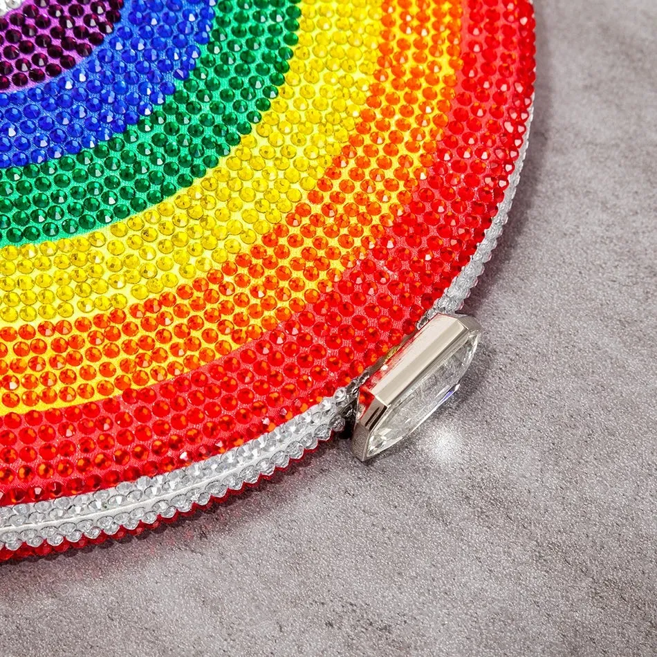 Rhinestone Clutch Rainbow Half Moon Purse