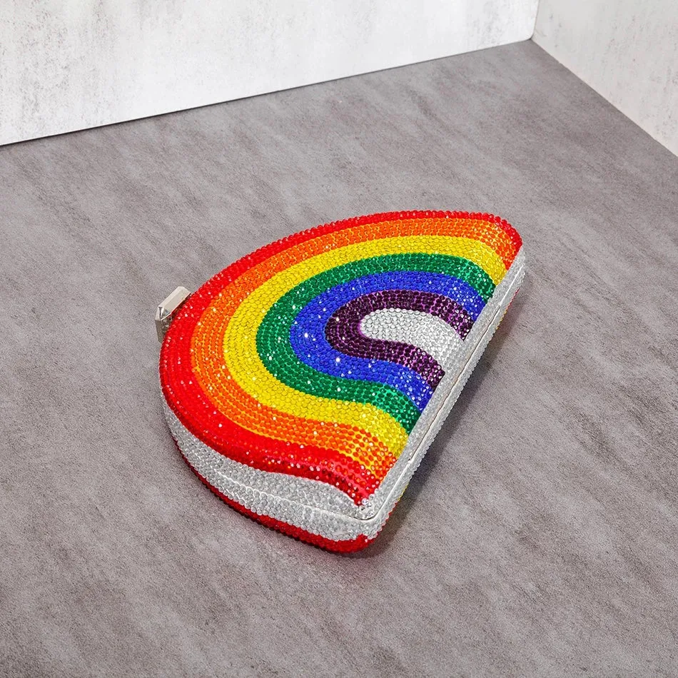 Rhinestone Clutch Rainbow Half Moon Purse