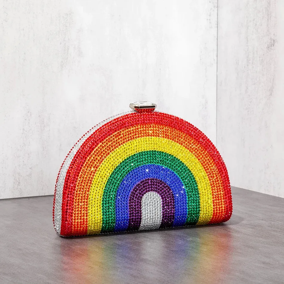 Rhinestone Clutch Rainbow Half Moon Purse