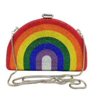 Rhinestone Clutch Rainbow Half Moon Purse