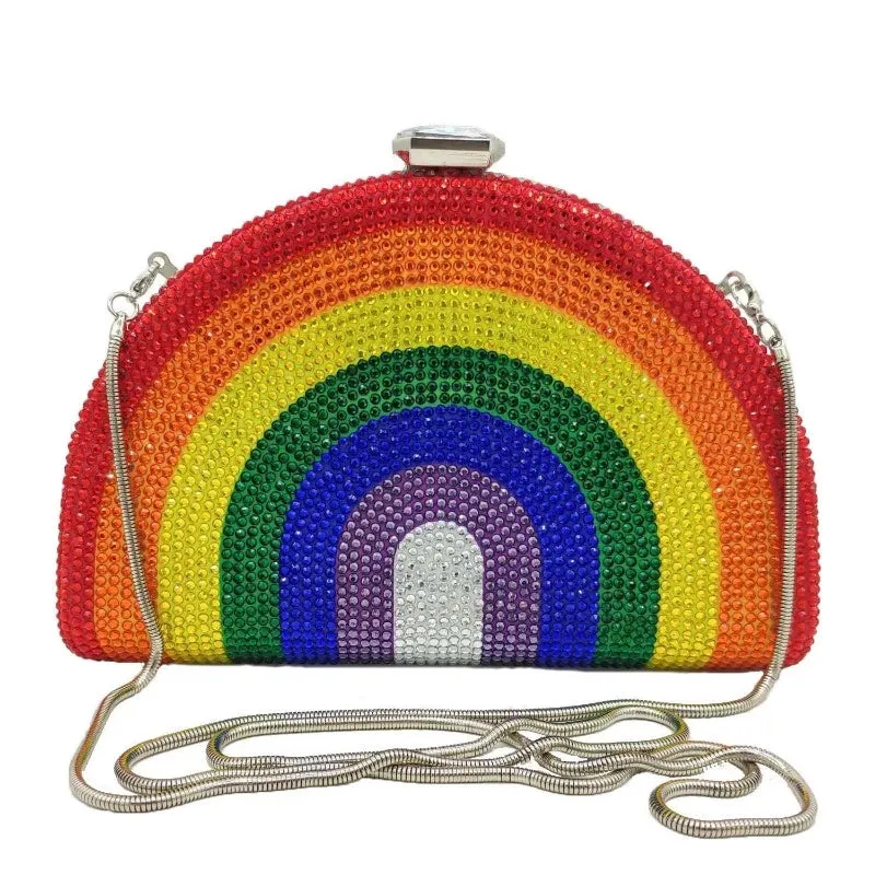 Rhinestone Clutch Rainbow Half Moon Purse