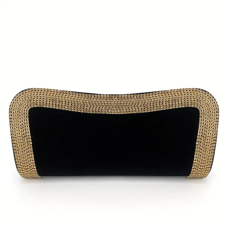 Rhinestone Decor Portable Clutch Bag, Metal Chain Shiny Crossbody Bag, Women's Purses & Evening Bags