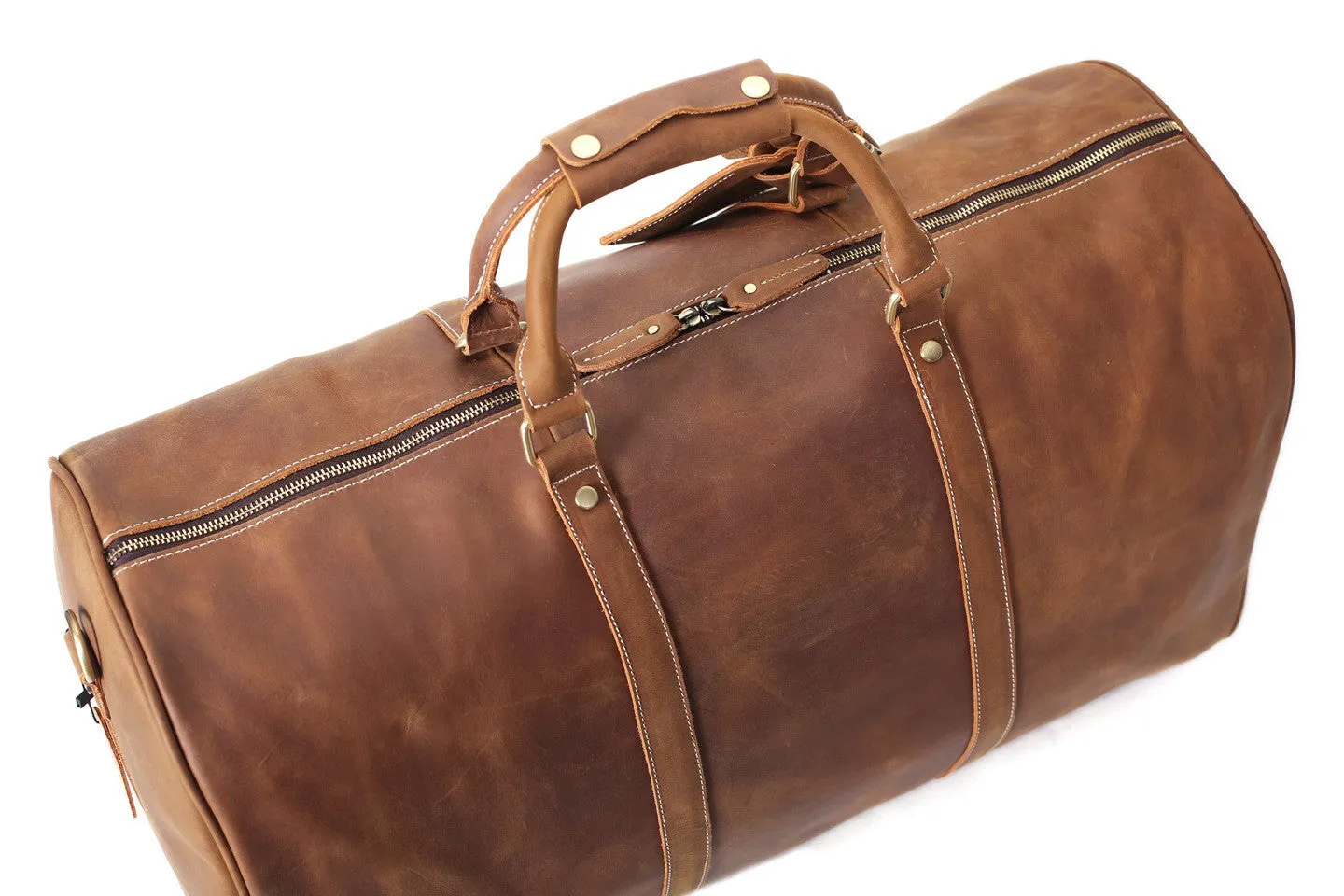 RockCow Mens Leather Duffle Bags, Leather Overnight Bag, Gym Bags