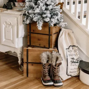 Rustic Wood Crates with Lids, Set of Two