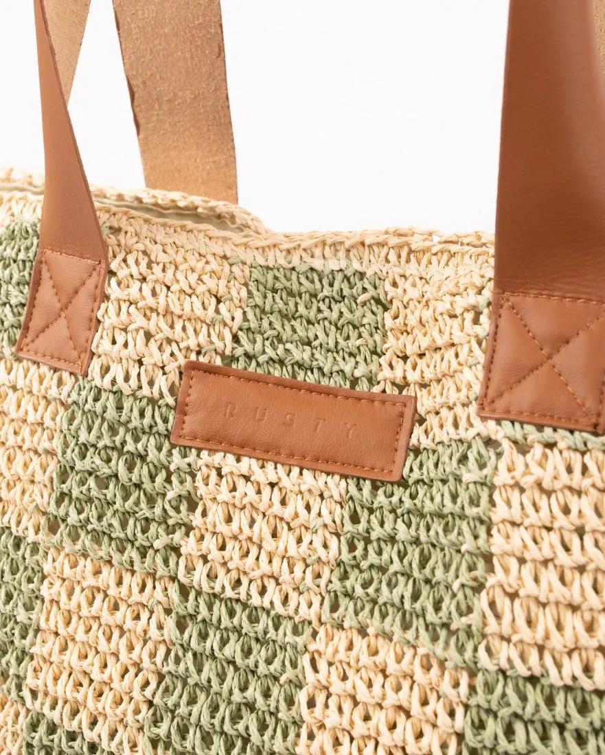 Rusty Natural/Mint Checkmate Straw Beach Bag BFL1162