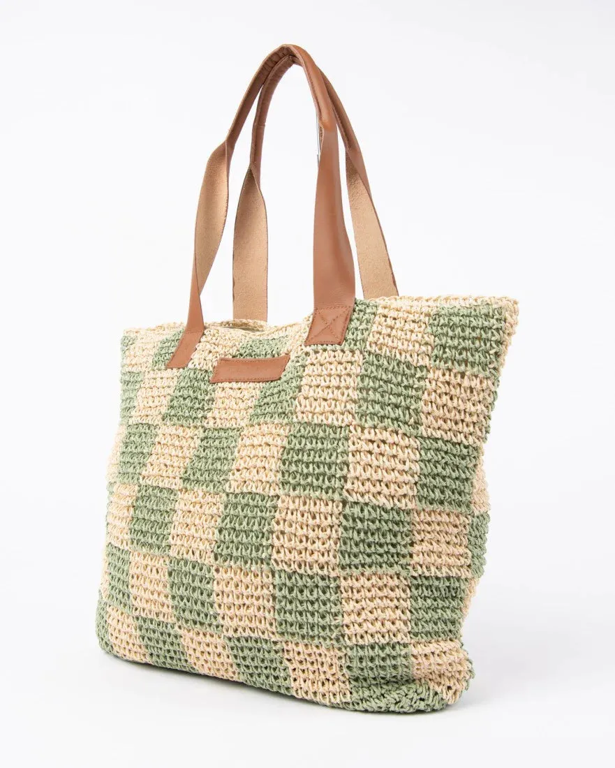 Rusty Natural/Mint Checkmate Straw Beach Bag BFL1162