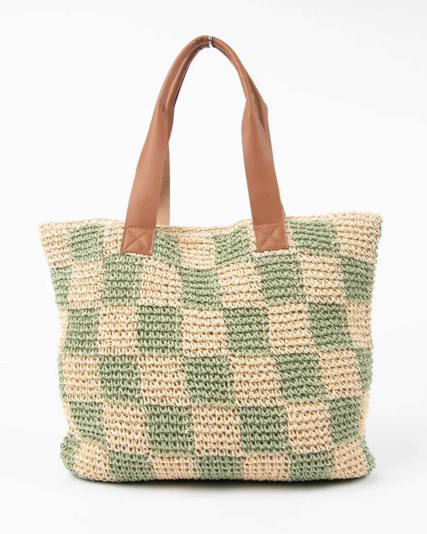 Rusty Natural/Mint Checkmate Straw Beach Bag BFL1162