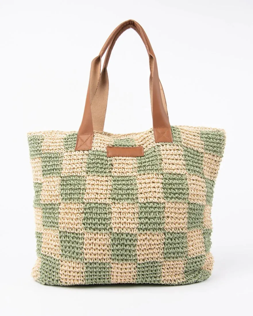 Rusty Natural/Mint Checkmate Straw Beach Bag BFL1162