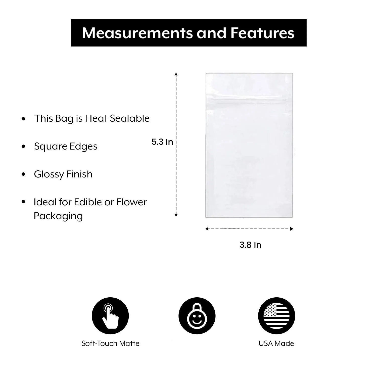 SAMPLE of Mylar Bag White/Clear 3.8" x 5.3" 1/8 Oz - 3.5 Grams - (1 Count SAMPLE)