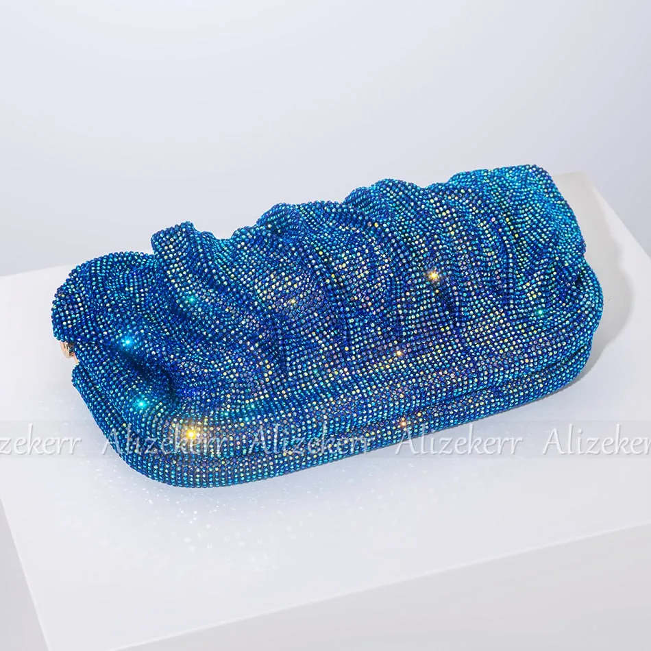 Shiny Rhinestone Evening Clutch Bags Women New Folds Crystal Clip Purses And Handbags Luxury Designer Wedding Party High Quality