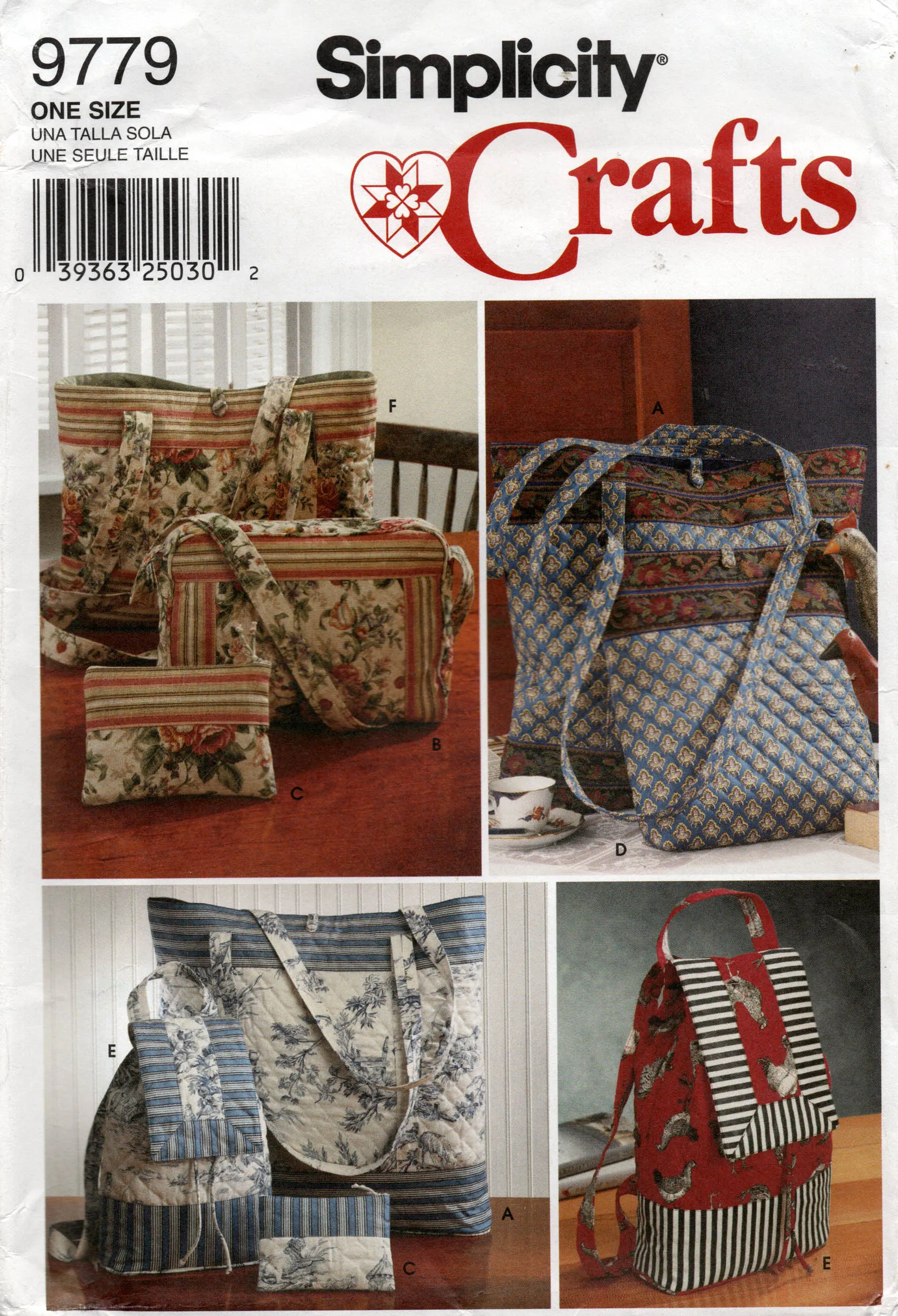 Simplicity 9779 Womens Tote Bags Cosmetic Purse & Backpack Out Of Print Sewing Pattern UNCUT Factory Folds