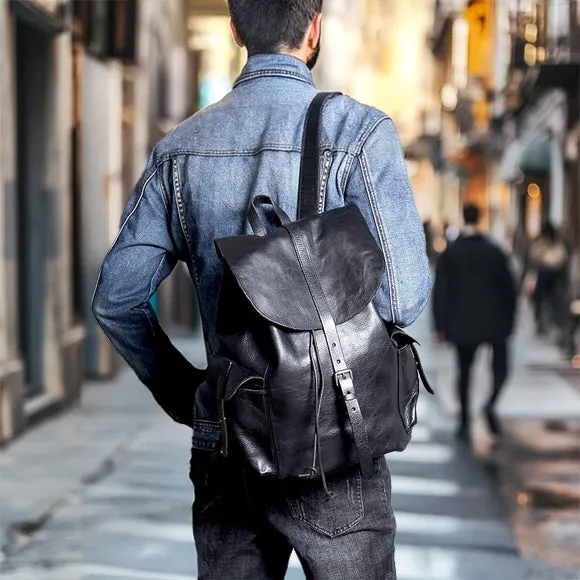 Small Black Leather Backpack  | Lake Victoria