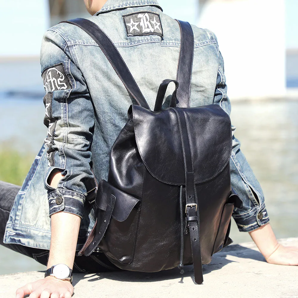 Small Black Leather Backpack  | Lake Victoria