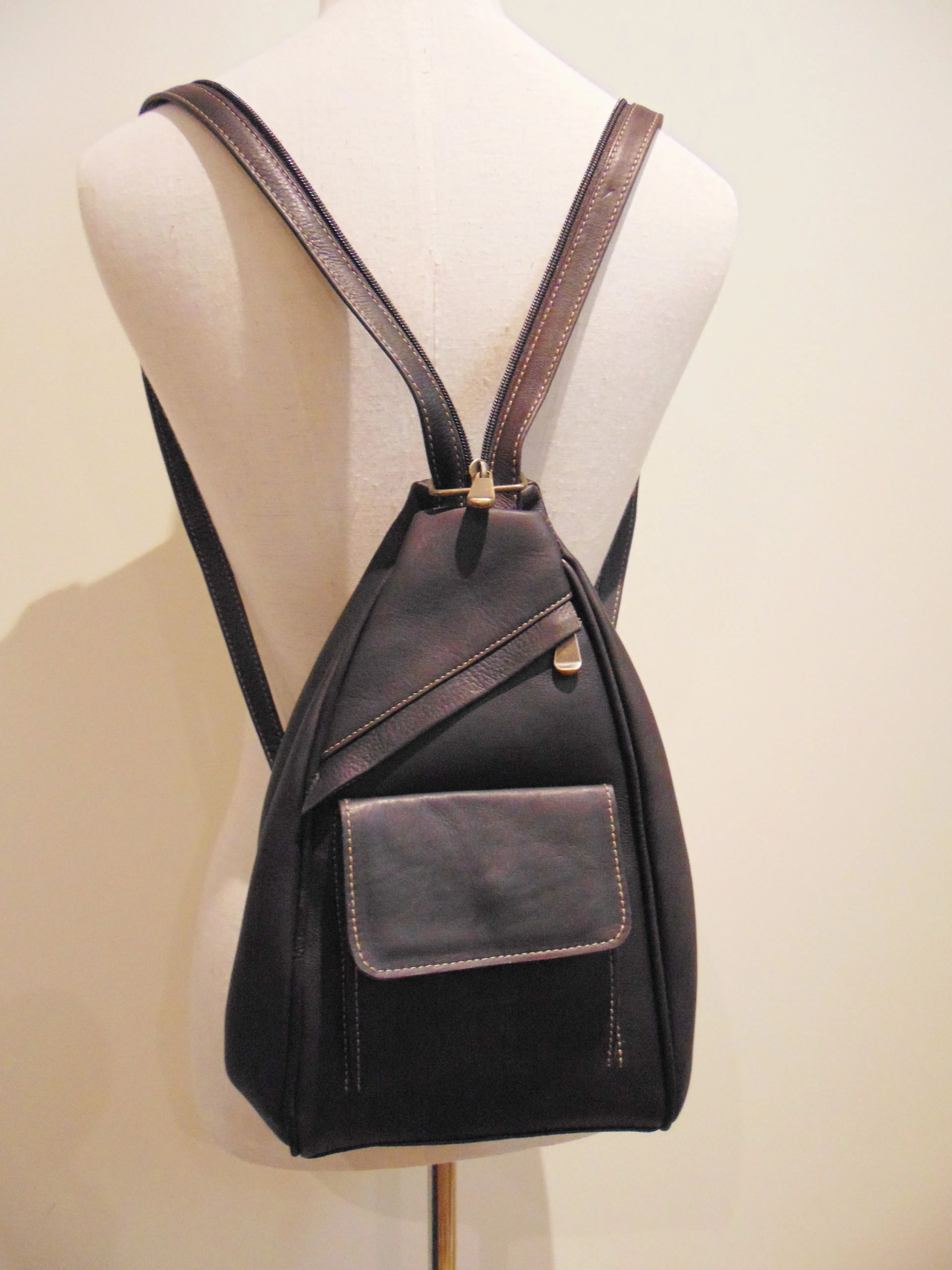 Small Dark Brown Leather Backpack