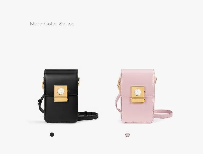 Small Pink Crossbody Bag with Unique Clock Face Clasp