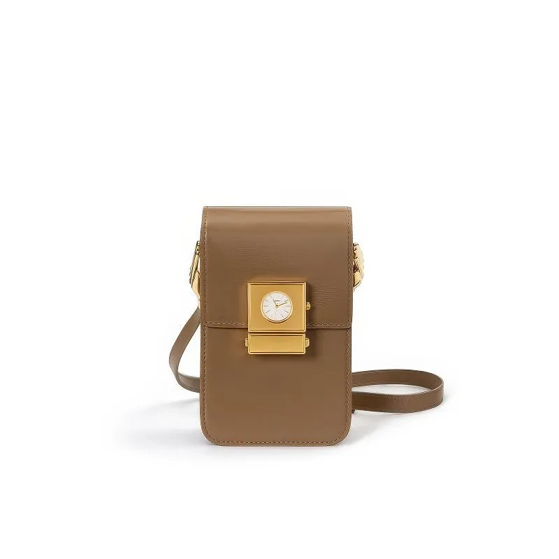 Small Pink Crossbody Bag with Unique Clock Face Clasp