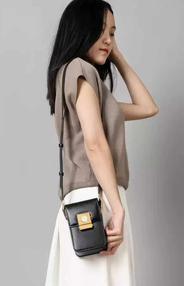 Small Pink Crossbody Bag with Unique Clock Face Clasp