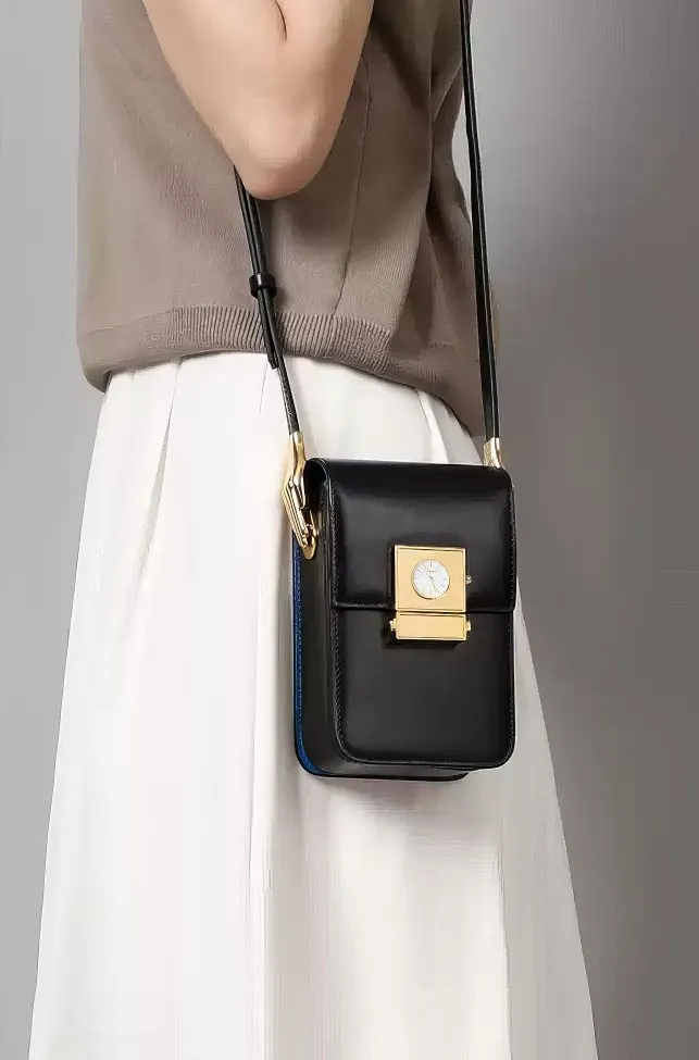 Small Pink Crossbody Bag with Unique Clock Face Clasp