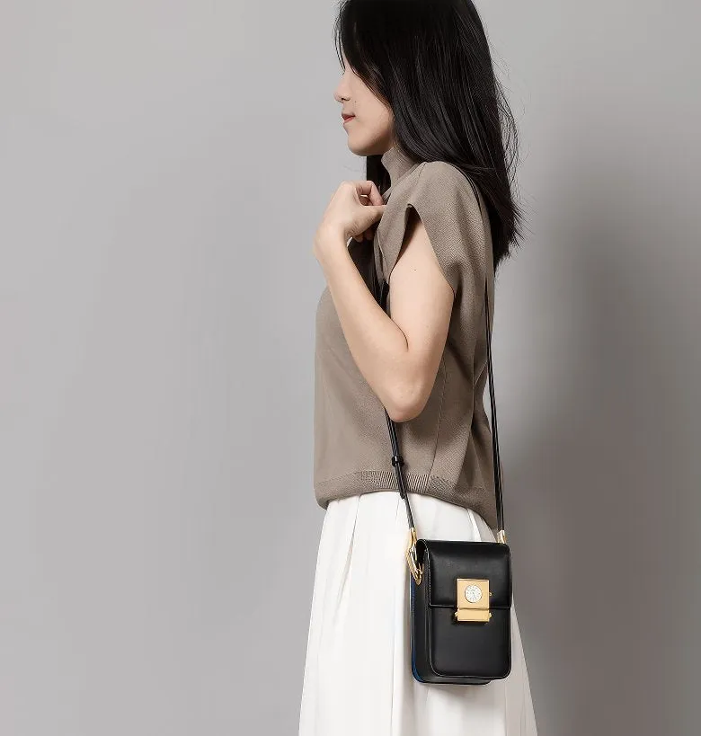 Small Pink Crossbody Bag with Unique Clock Face Clasp