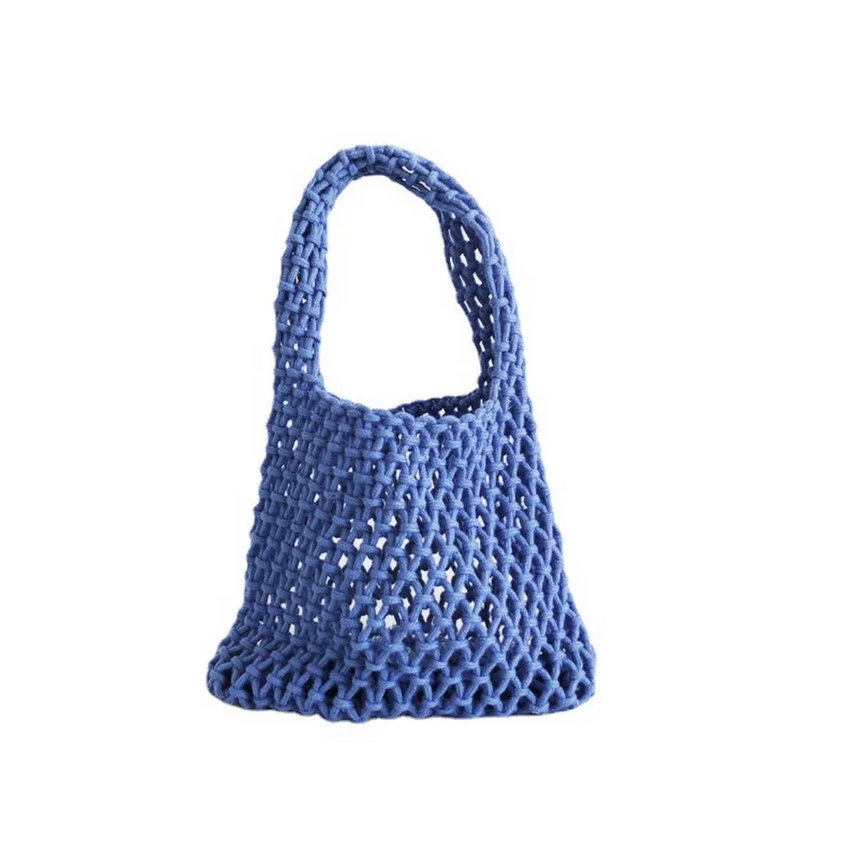 SOLID COLOR HOLLOW MESH WOVEN BUCKET BAG_CWAB1989: Black / (OS) 1