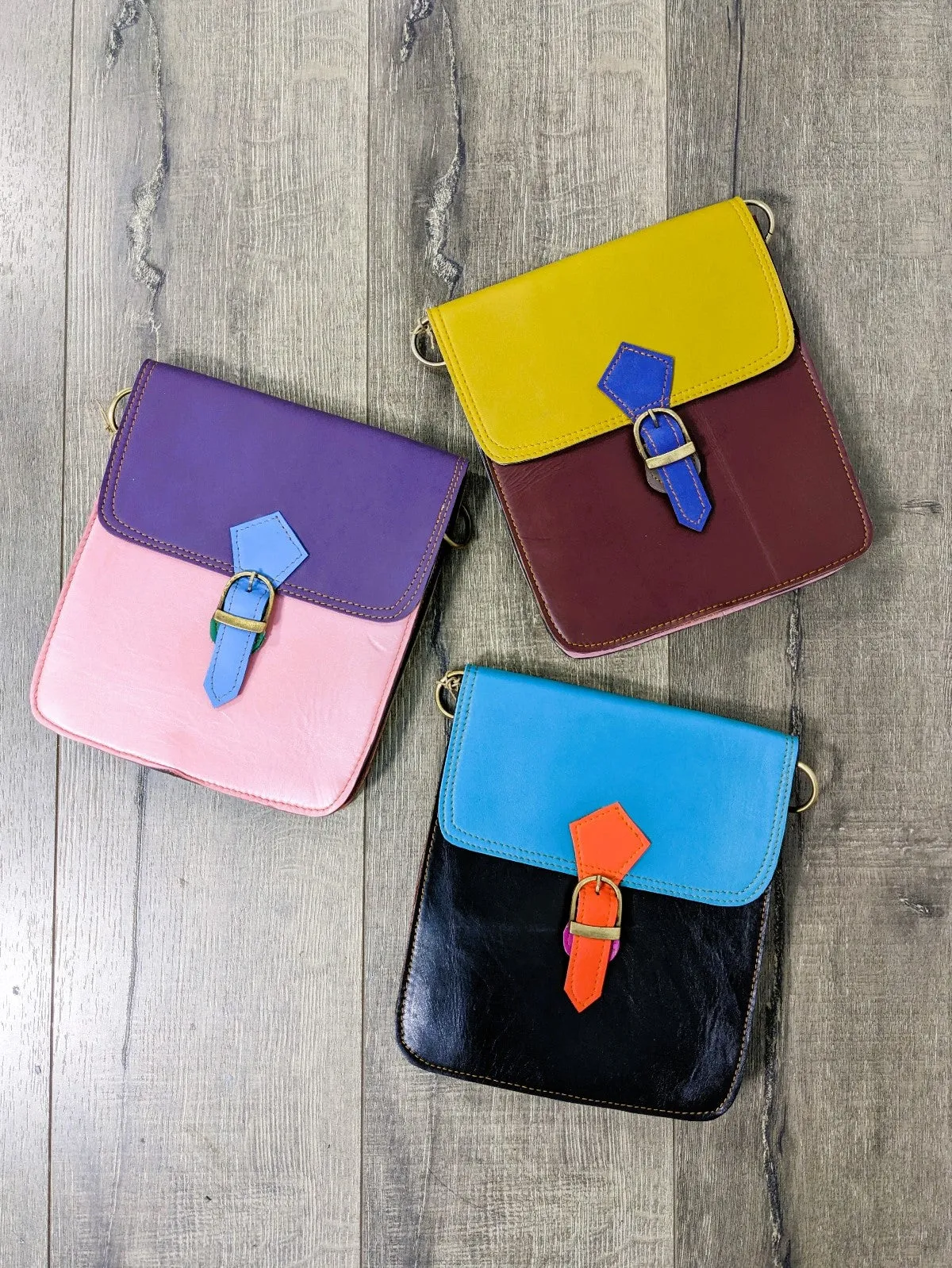 Square Recycled Leather Shoulder Bag