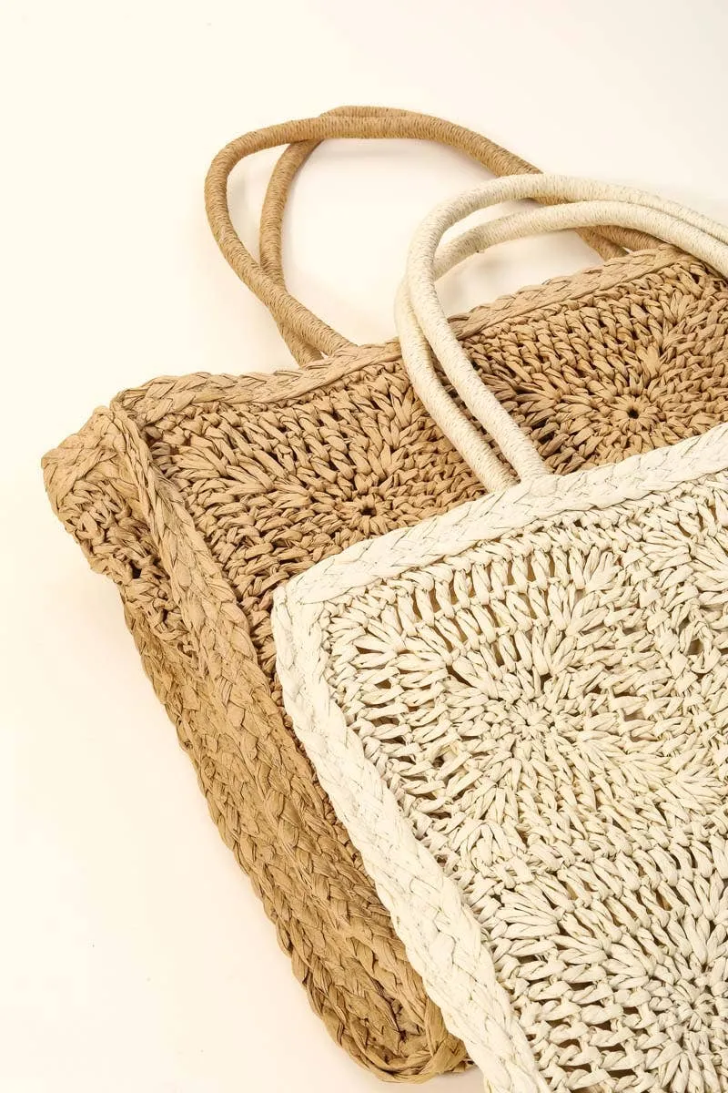 Straw Braided Rectangle Tote Bag