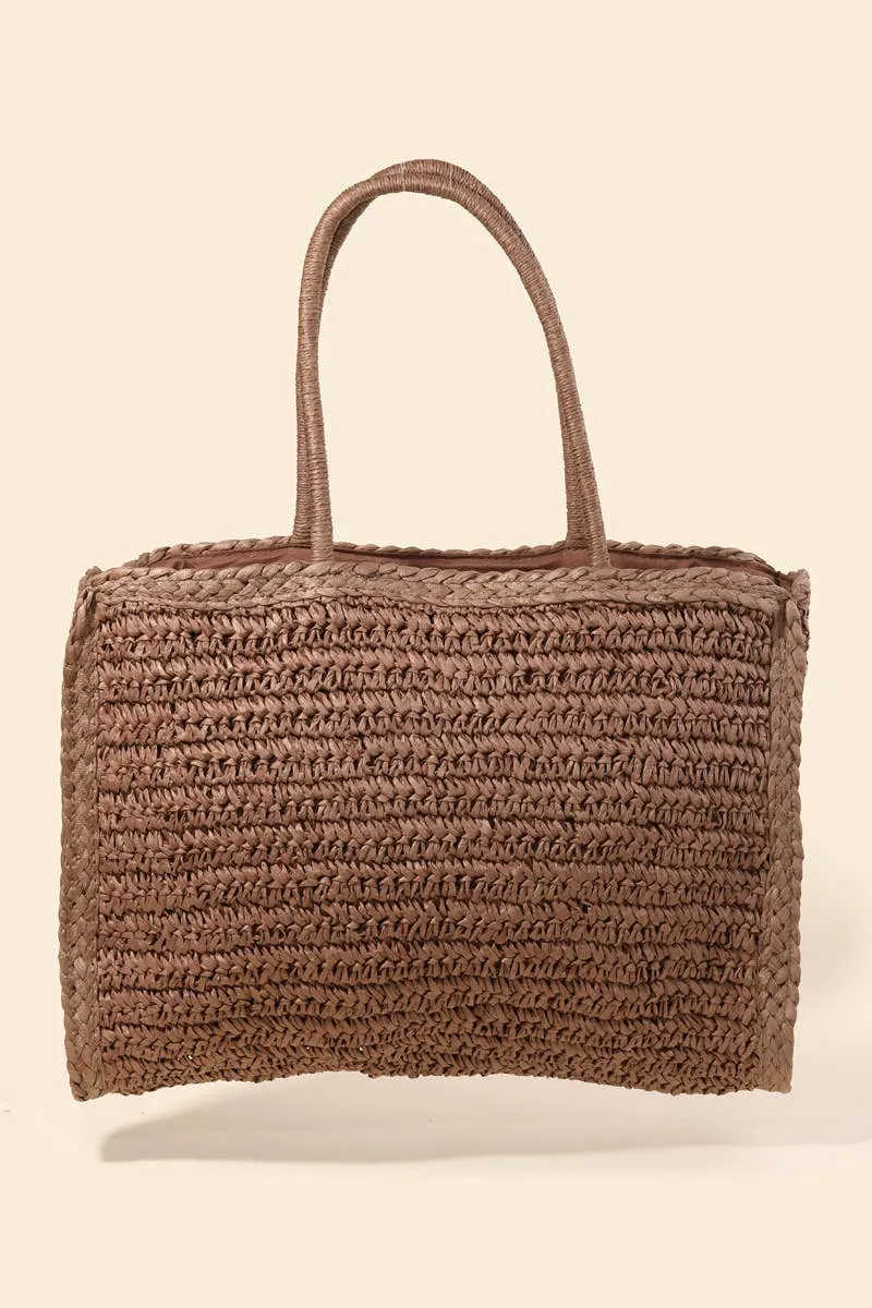 Straw Braided Rectangle Tote Bag