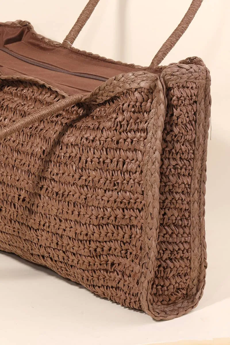 Straw Braided Rectangle Tote Bag
