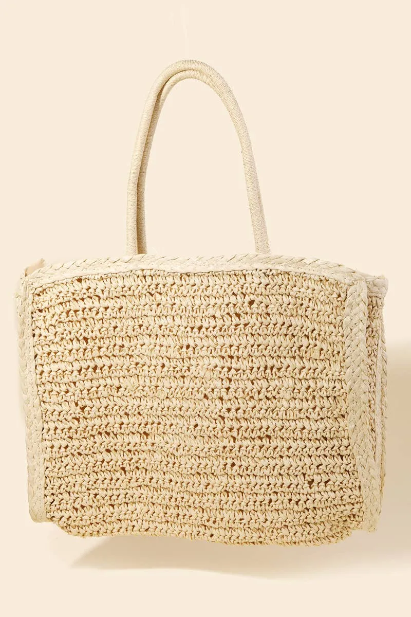 Straw Braided Rectangle Tote Bag